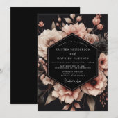 Blush Noir Bloom Wedding Kaart (Voorkant / Achterkant)