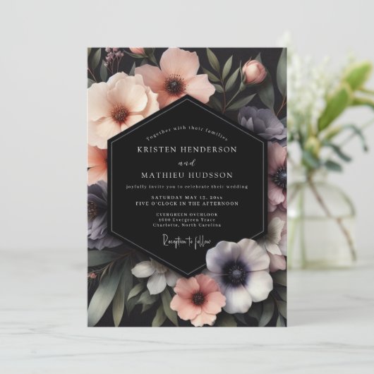 Blush Noir Moody Wedding Kaart (Staand voorkant)