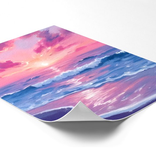 Blush Ocean Sunset Waves Watercolor Art Poster (Hoek)
