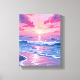 Blush Ocean Sunset Waves Watercolor Canvas Afdruk