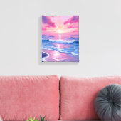 Blush Ocean Sunset Waves Watercolor Canvas Afdruk (Insitu (Woonkamer))