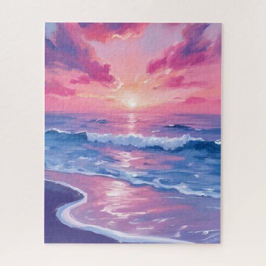 Blush Ocean Sunset Waves Watercolor Legpuzzel (Verticaal)