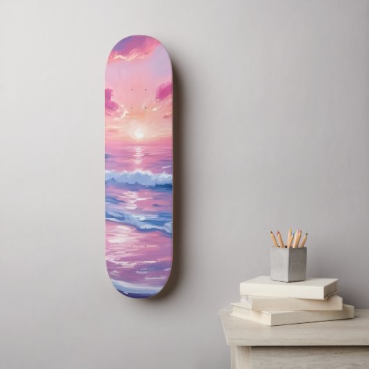 Blush Ocean Sunset Waves Watercolor Persoonlijk Skateboard (Muurkunst)