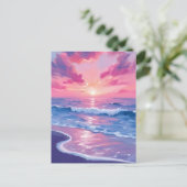 Blush Ocean Sunset Waves Waterverf Briefkaart (Staand voorkant)