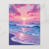Blush Ocean Sunset Waves Waterverf Briefkaart (Voorkant)