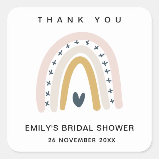 BLUSH OCHRE HART RAINBOW BRUILOFT THANK YOU VIERKANTE STICKER (Voorkant)