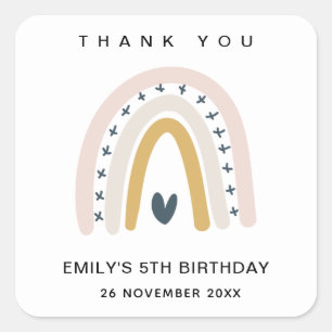BLUSH OCHRE NAVY HEART RAINBOW BIRTHDAAG DANK U VIERKANTE STICKER