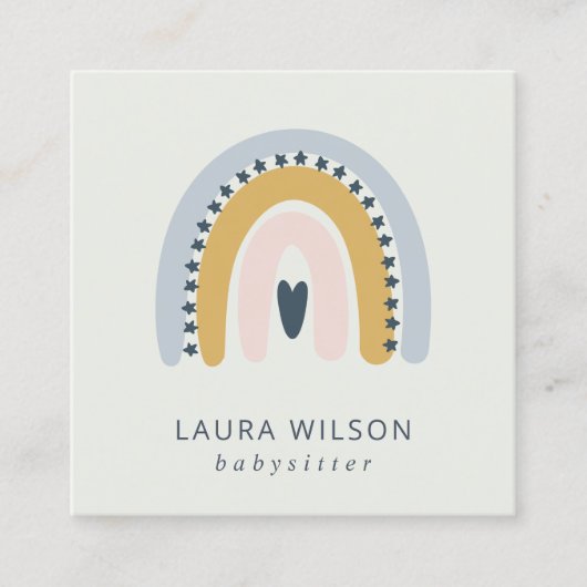 BLUSH OCHRE NAVY SCANDI HEART RAINBOW BABYSITTER VIERKANTE VISITEKAARTJE (Voorkant)