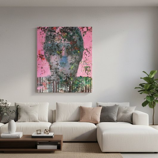 Blush of Emotion: Het Abstracte gezicht in roze ca Canvas Afdruk