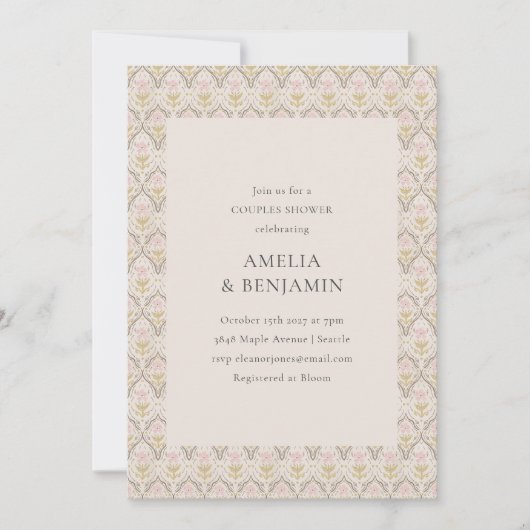 Blush Olive Folk Bloemen Paren Douche Kaart (Voorkant)