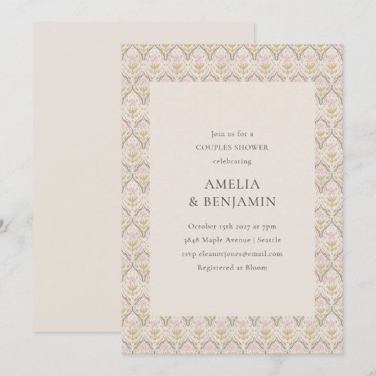  Blush Olive Folk Bloemen Paren Douche Kaart (Voorkant / Achterkant)