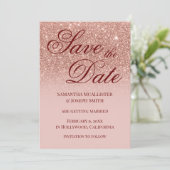 Blush Ombre Roos Gold Glitter Save the Date Kaart (Staand voorkant)