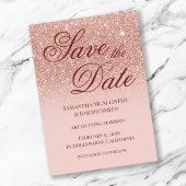 Blush Ombre Roos Gold Glitter Save the Date Kaart