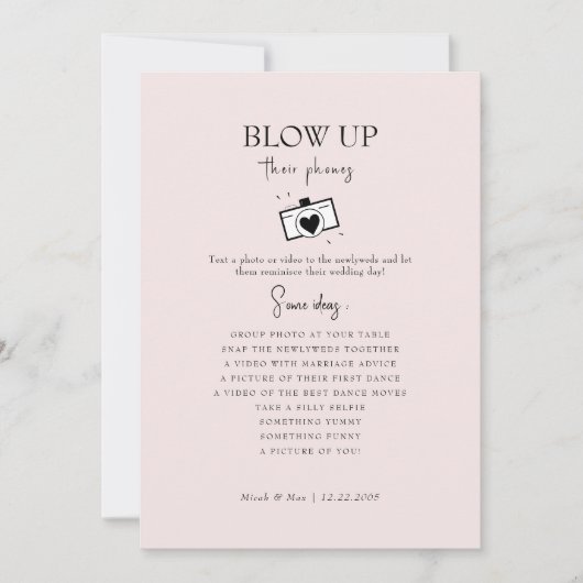 Blush opblazen hun telefoons bruiloft receptie kaart (Voorkant)