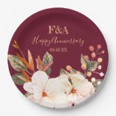 Blush Orange Floral Elegant Anniversary Monogram Papieren Bordje (Voorkant)