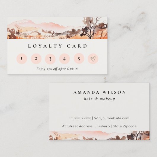Blush Orange Watercolor Mountain Loyality Card Visitekaartje (Voorkant / Achterkant)