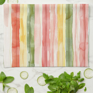 Blush Oranje Geel Groen Strepen Theedoek