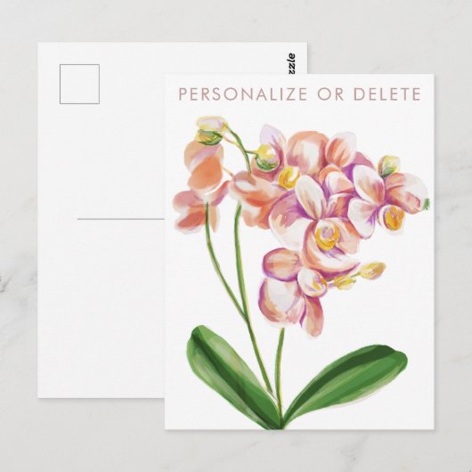   Blush Orchide Waterverf Chic Bloemstuk Persoonli Briefkaart (Voorkant / Achterkant)