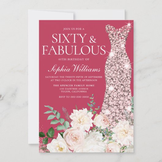 Blush & ory, Roos Gold en magenta 60e verjaardag Kaart (Voorkant)