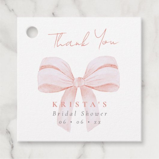 Blush Oversize Bow Vrijgezellenfeest Dank u Bedankjes Labels (Voorkant)