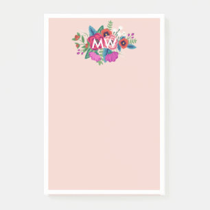 Blush Paars Boho Florals White Monogram Post-it® Notes
