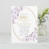 Blush Paars Roos Floral 100th Birthday Party Kaart (Staand voorkant)
