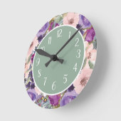 Blush Paars Waterverf Floral Sage Green Ronde Klok (Hoek)