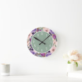 Blush Paars Waterverf Floral Sage Green Ronde Klok (Huis)