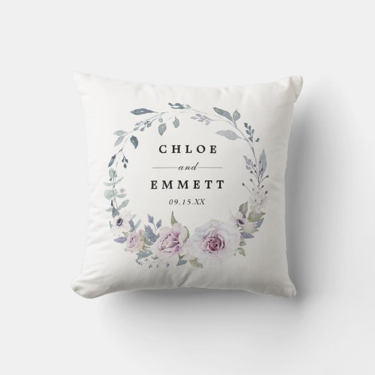 Blush Paarse Bloemen Bruids Bruiloft Paar Kussen (Voorkant)