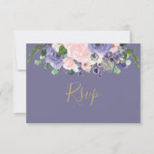 Blush Paarse Bloemen Bruiloft Maaltijd Keuze RSVP  (Achterkant)