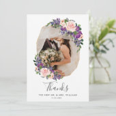 Blush Paarse Bloemen Goud Geometrische Foto Bruilo Bedankkaart (Staand voorkant)