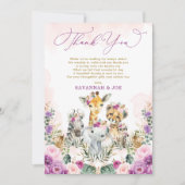 Blush Paarse Bloemen Oerwoud Safari Meisje Baby sh Bedankkaart (Voorkant)