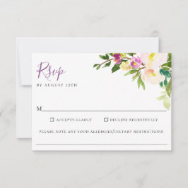 Blush Paarse Bloemen Trouwvoeding Allergie RSVP Ca Kaartje