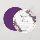 Blush Paarse bloemenbruiloft gouden glitter cirkel Kaart (Voorkant / Achterkant)