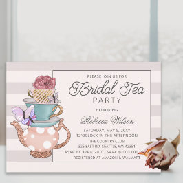 Blush Paarse Floral Bridal Tea Party Kaart