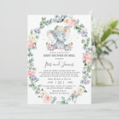 Blush Paarse Floral Elephant Baby shower per post Kaart (Staand voorkant)