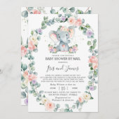 Blush Paarse Floral Elephant Baby shower per post Kaart (Voorkant / Achterkant)