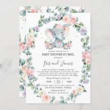 Blush Paarse Floral Elephant Baby shower per post