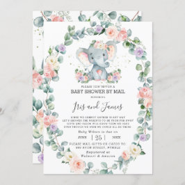 Blush Paarse Floral Elephant Baby shower per post Kaart