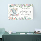 Blush Paarse Floral Elephant Baby shower Welkom Spandoek (Beurs)