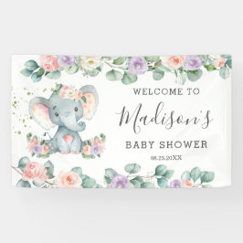 Blush Paarse Floral Elephant Baby shower Welkom Spandoek