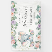 Blush Paarse Floral Elephant Baby shower Welkom Spandoek (Verticaal)