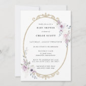 Blush Paarse Floral Gold Lijst Baby shower Kaart (Voorkant)