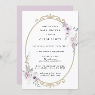 Blush Paarse Floral Gold Lijst Baby shower Kaart