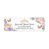 Blush Paarse Floral Quinceanera XV Retouradres Etiket (Voorkant)