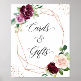 Blush Paarse Floral Roos Gold Kaarten en cadeaubor Poster