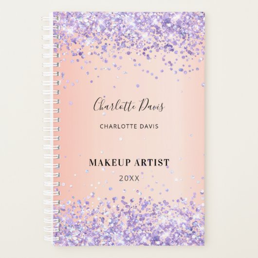 Blush paarse glitter naam handtekening 2026 planner (Voorkant)