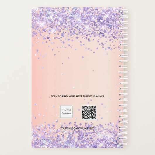Blush paarse glitter naam handtekening 2026 planner (Achterkant)
