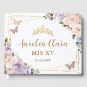 Blush Paarse Lila Bloemenvlinders QUINCEAÑERA Gastenboek (Voorkant)