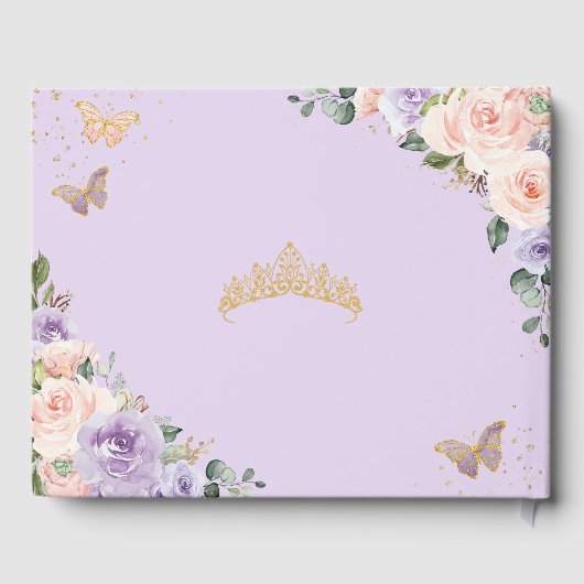 Blush Paarse Lila Bloemenvlinders QUINCEAÑERA Gastenboek (Achterkant)